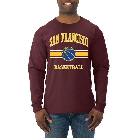 Wild Bobby City of San Francisco Basketball Fantasy Fan Sports Mens Long Sleeve Shirt, Maroon, Medium