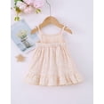 thumbnail image 3 of 12 Months Baby Girls Dress 18 Months Girls Sleeveless Dress Flower Print Off-the-shoulder Toddler Girls Solid Color Summer Halter Dress Apricot, 3 of 8