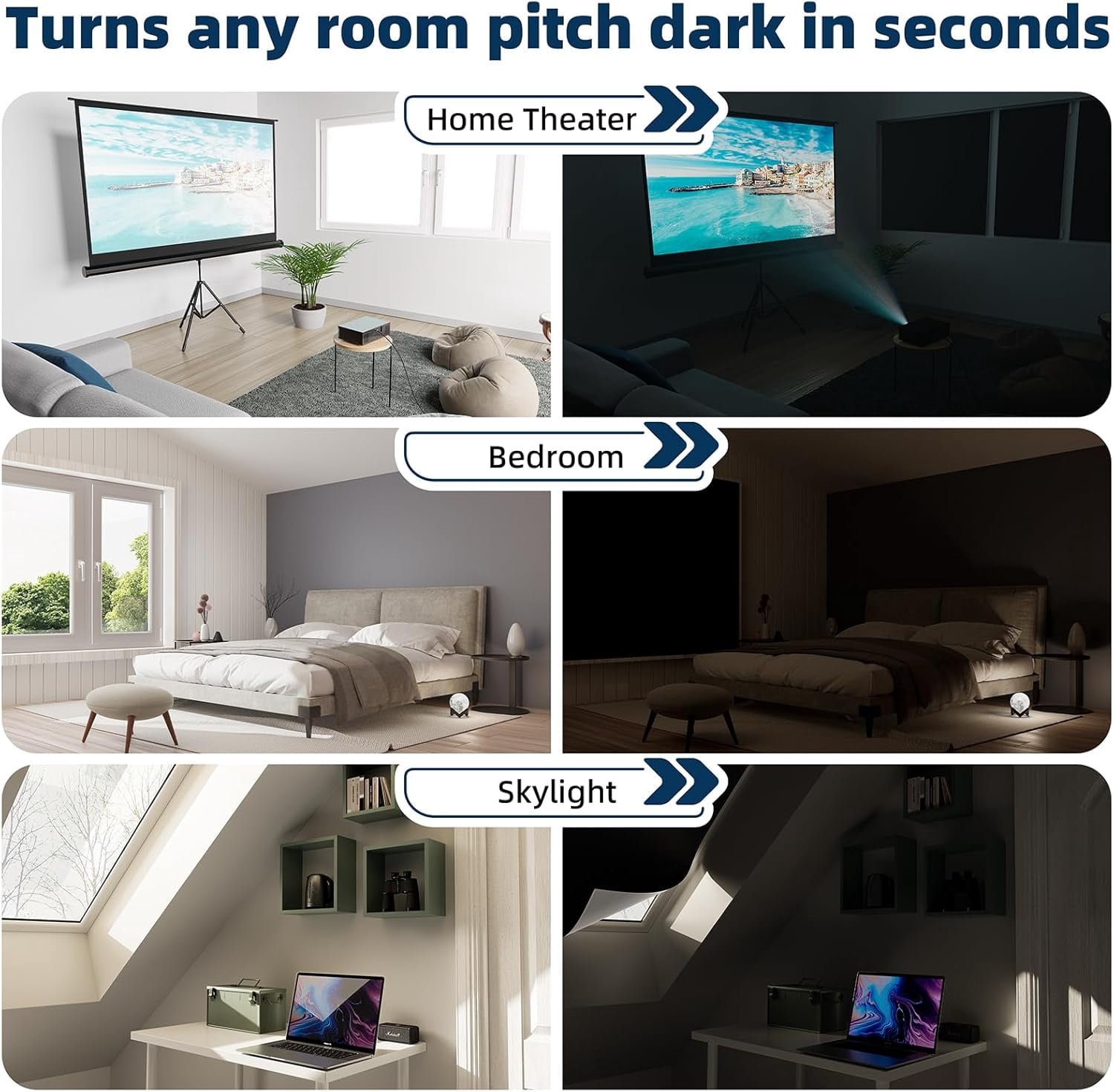Blackout Curtains for Bedroom, No Drill Blackout Blinds with Upgraded Hook and Loop Tape, Portable for Window Cover, Travel, RV - 1 Panel Black