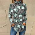 thumbnail image 2 of TQWQT Turtle Necks Tops for Women Long Sleeve Floral Curved Hem Graphic Tee Mockneck Loose Fit T Shirts Plus Size Fall Shirts Gray 2XL, 2 of 5