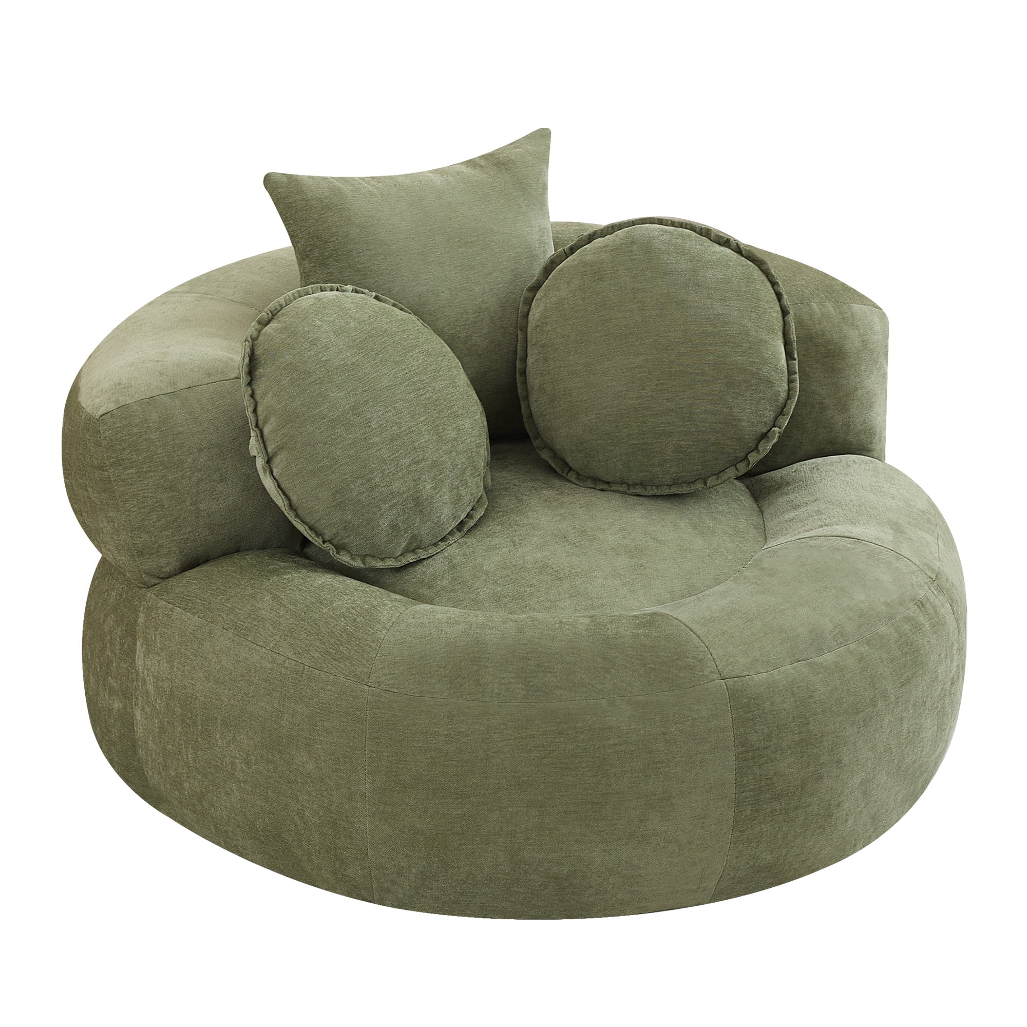 43'' Round Oversized Chaise Lounge Indoor Chair, No Assembly Chenille Compressed Circle Sofa Bed,Comfy Upholstered Sleeper Couch,Lazy Bean Bag Couch for Living Room, Bedroom,Green