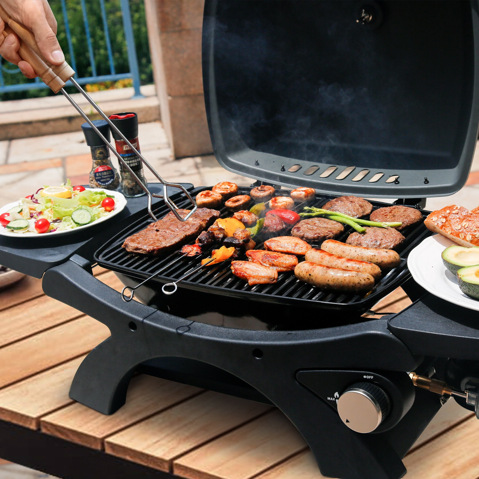 Master Cook Black Propane Gas Tabletop Outdoor Grill with Built-in Thermometer