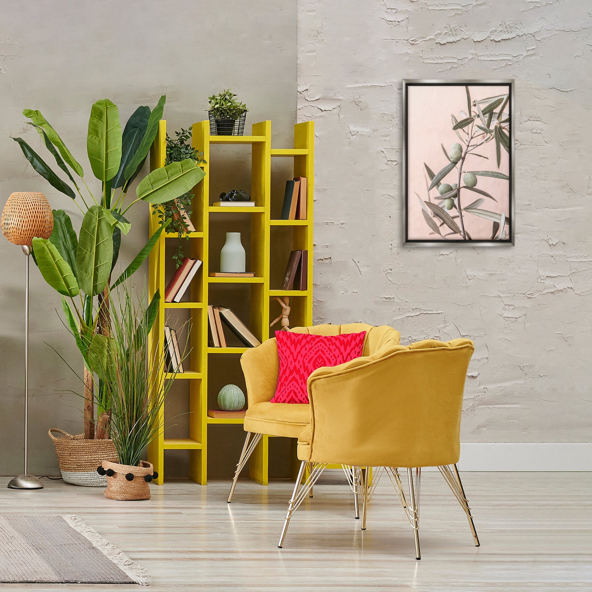 Stupell Industries Spanish Olive Branch Plants & Flowers Painting Gray Floater Framed Canvas Art Print Wall Art, 17 x 25