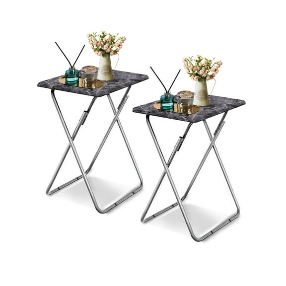 Garden 4 you Folding TV Tray Table,TV Dinner Table with Sturdy MDF Top,Eating Trays for Living Room with No Assembly Required, 2PCS (Black Marble)