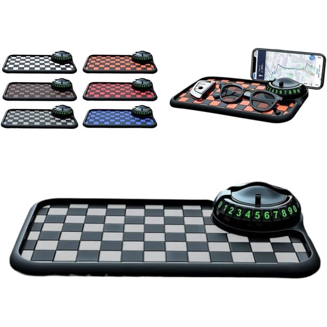 Multi-Functional Support Anti-Slip Pad for Car,Multifunctional Car Anti-Slip Dashboard Mat with 360° Rotating Phone Holder & Hidden Parking Number Plate,Dashboard Organizer for Phone,Keys,Sunglasses