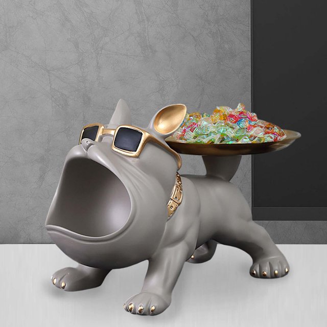 Bandeja de almacenamiento para perros, estatua, cuenco con estatuilla de perro, escultura de Animal de resina nórdica, bandeja de joyería para dulces Marrón BLESIY Estatua de resina