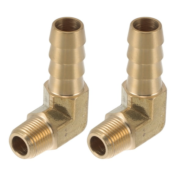 Brass Hose Barb Fittings 3/8" 1/8"NPT 90 Degree Male Elbow Joint for Air Water Oil Gas Fuel 2 Pcs Gold Tone