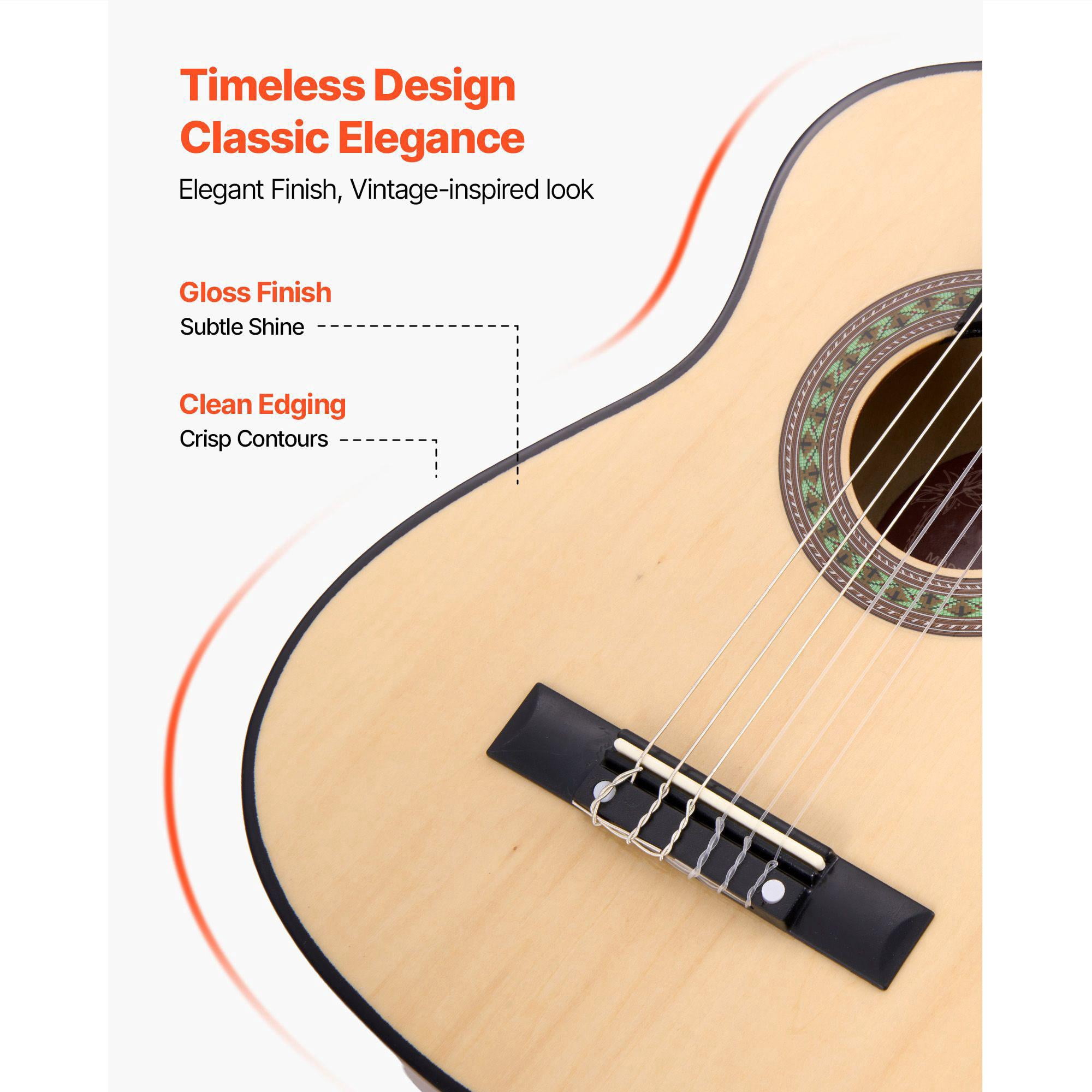30 Inch Basswood Classical Guitar Starter Kit for Beginners with Nylon Strings Gig Bag Strap Tuner Extra Strings Picks Capo for Kids Girls Boys Students Natural