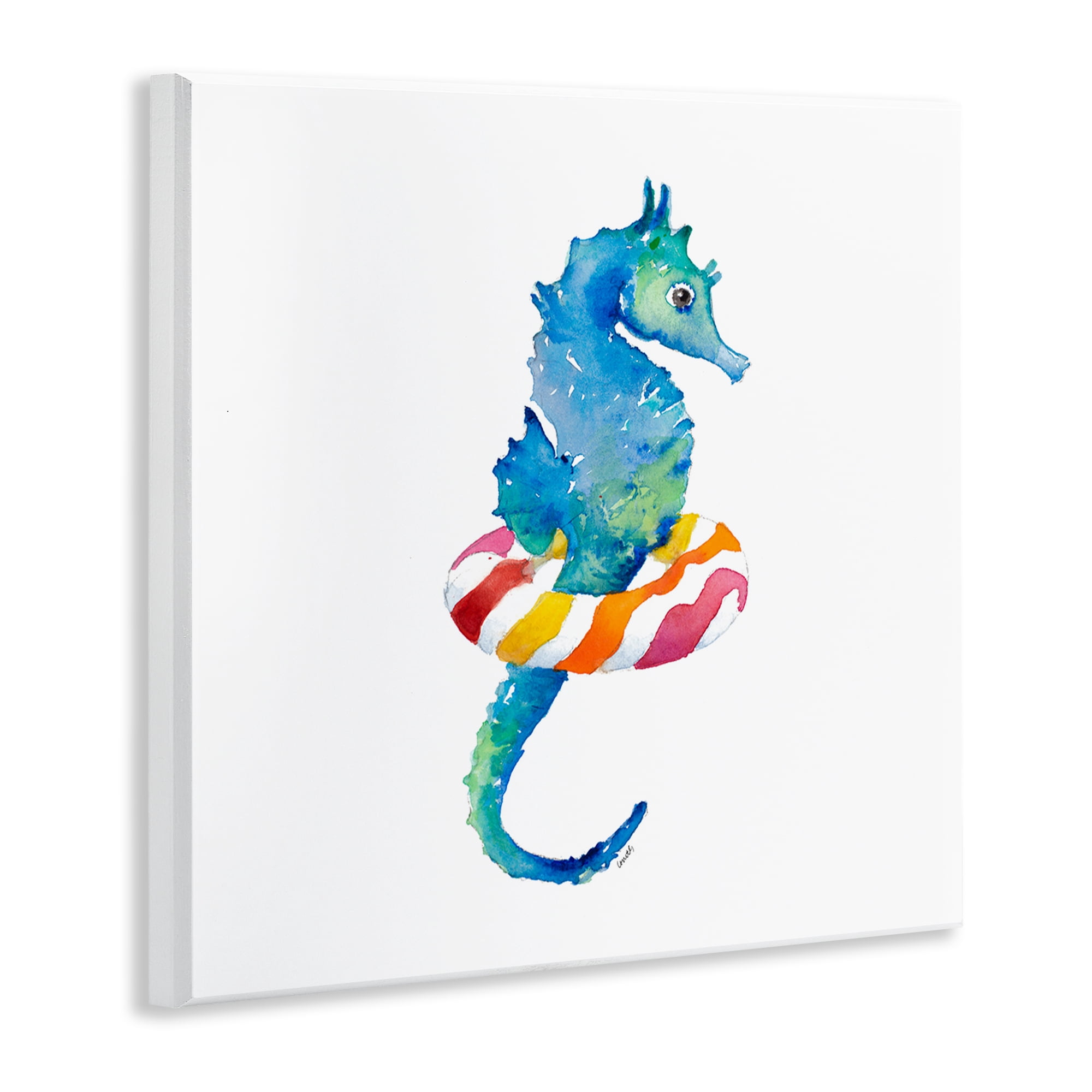 Stupell Industries Summer Float Seahorse Novelty Painting Unframed Art Print Wall Art, 12 x 12