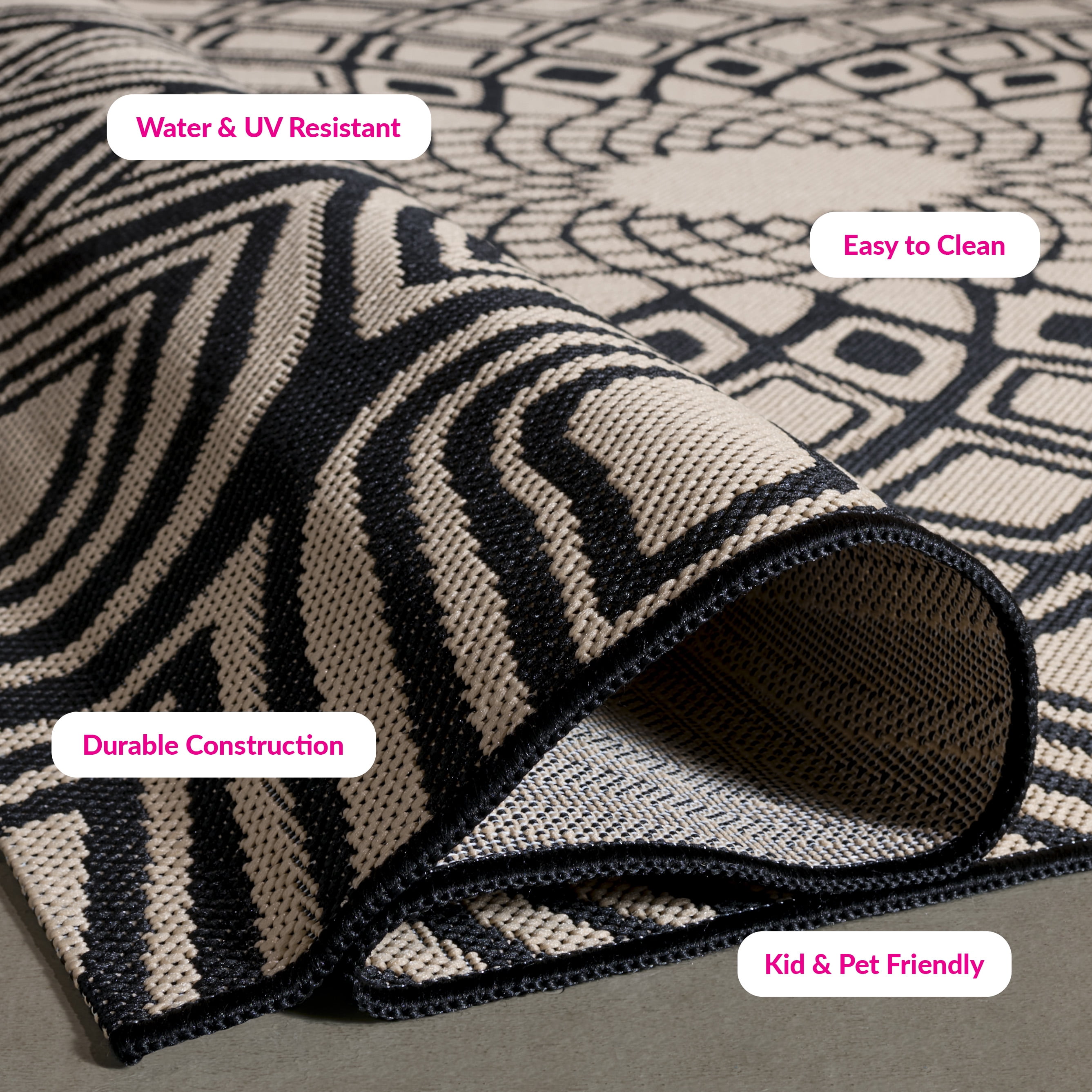 SAFAVIEH Courtyard Thane Nautical Indoor/Outdoor Area Rug, 9' x 12', Black/Beige