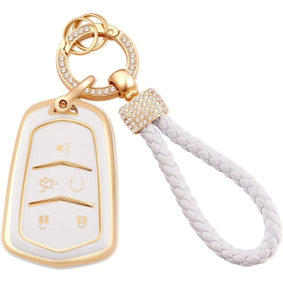 Key Fob Cover Compatible with Fit for Cadillac Escalade CTS SRX XT5 ATS CT6 XTS, 5 Buttons Soft TPU, Full Covers Protector, Keychains, Remote Start Key Fob Case, Keychain Case Holder Protector,1