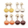 thumbnail image 2 of Clip on 1 3/4"  gold dangle orange shell earrings, 2 of 2