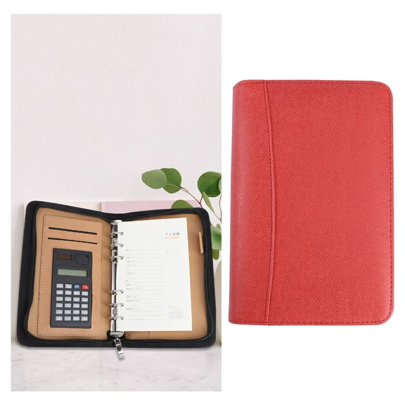 FRCOLOR Faux Leather Notebook with Zipper Design for Business and Travel Size Red Color