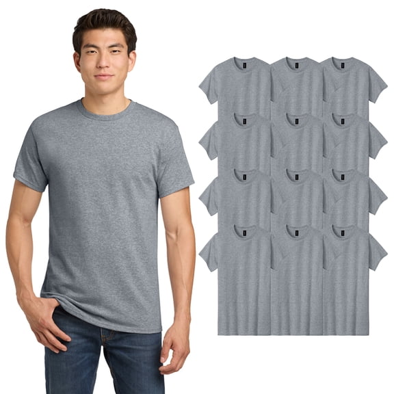 Gildan Heavy Cotton Short Sleeve T-Shirt, Sport Gray, Classic Fit Bulk Tee, Crewneck | 12 Pack, S