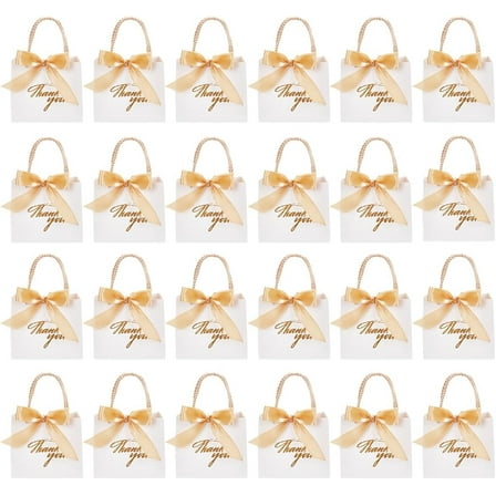 24Set Paper Cupcakes Boxes Portable Gift Boxes with Ribbon for Wedding Candy Boxes Rectangle White 12x14x6cm