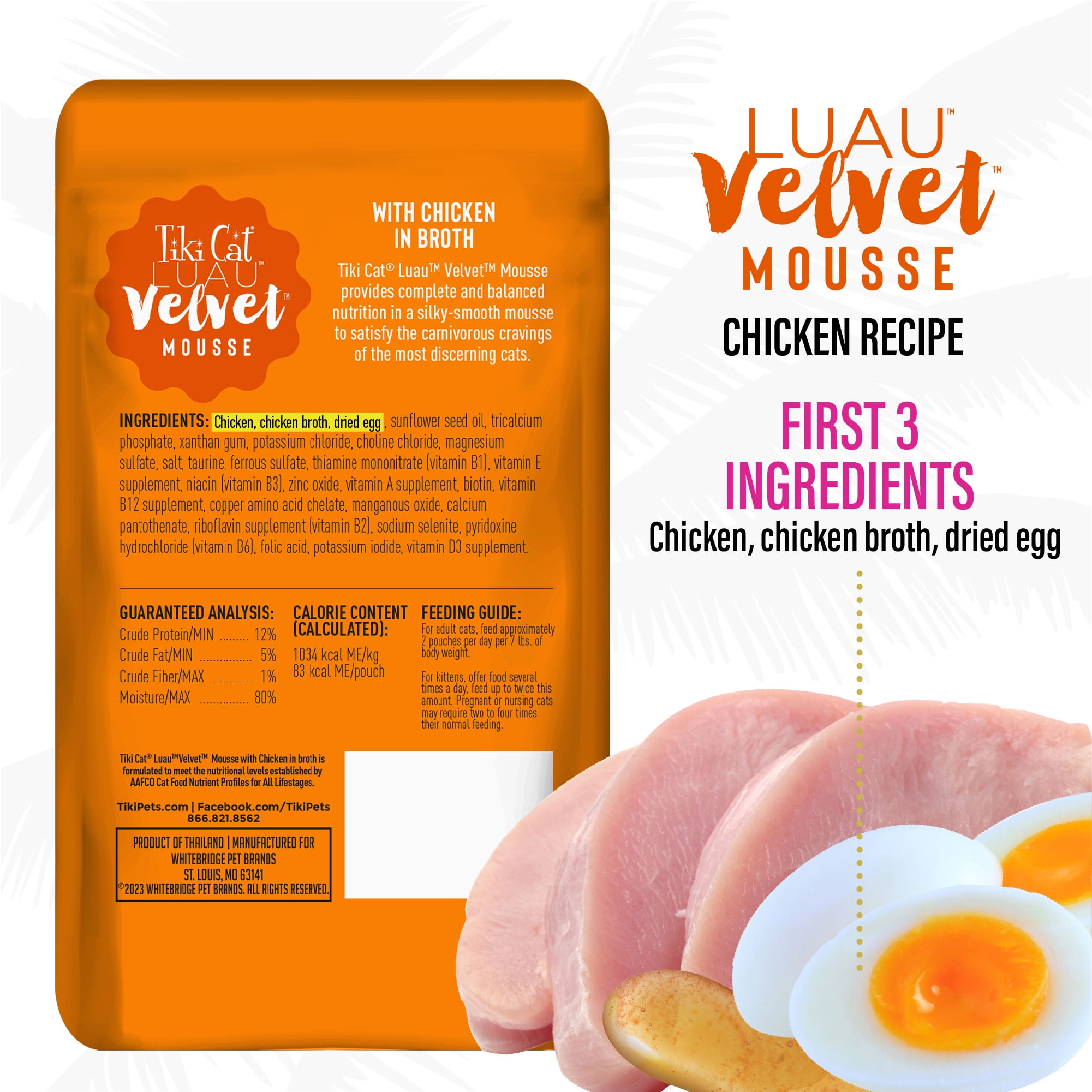 (12 pack) Tiki Pets Luau Chicken Wet Dry Cat Food Grain-Free High Protein, GMO-Free 2.8 oz Pouch