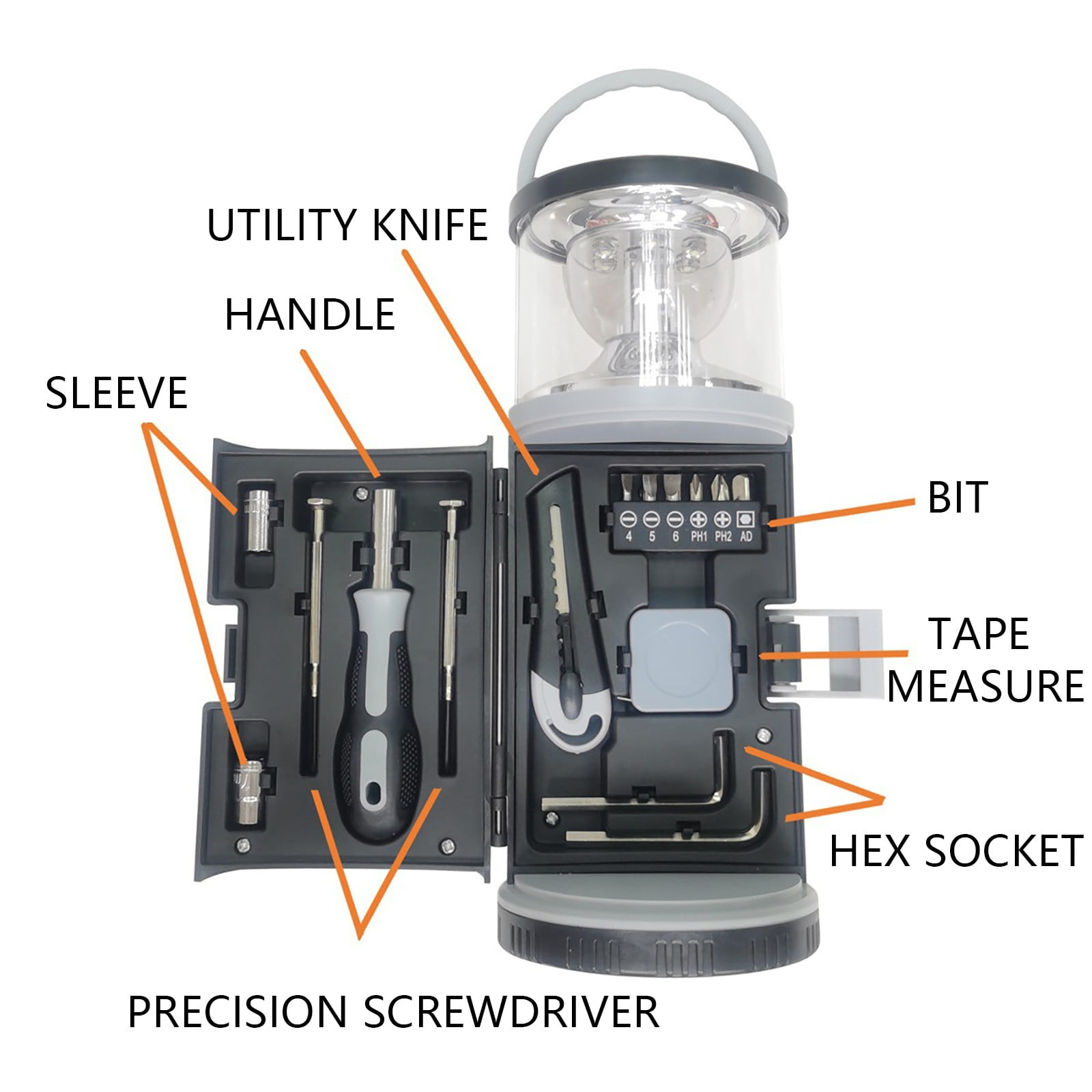 2-In-1 Multi-Function Camping Tool Set with Led Flashlight Home Tool Kit Screwdriver Bits Utility and Hex Key, Powered By 2 Aa Batteries Camping Essentials