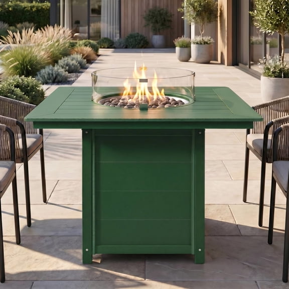 WestinTrends Helios 42" Modern Outdoor Patio Gas Propane Square Fire Pit Table (Rocks Not Included), Dark Green