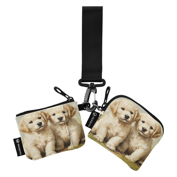 Portable Coin Purse Two 4.13x4.13 Iinches 4.13x3.5 Inches Wrist Coin Purse Keys Coin Purse Portable Women's Purse Beautiful Two White Dogs