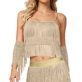 thumbnail image 2 of Latin Dance Sequin Fringe Crop Camisole Tops for Women Spaghetti Strap Sparkly Sequins Tassel Cami Tank Tops Belly Dance Top, 2 of 5