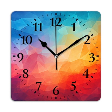 Square Wall Clock,Vibrant And Colorful BackgSquare Made Of Triangles,Silent Non-Ticking Wall Clock Decor for Home Office Kitchen Living Room Bedroom(10inch)