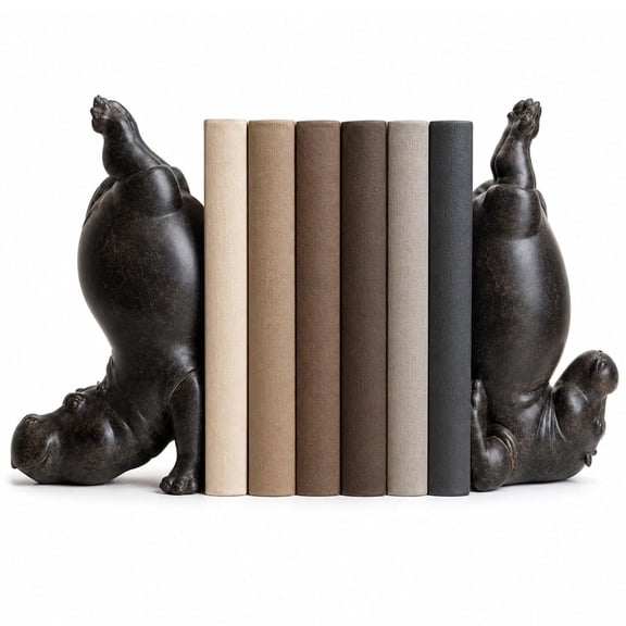 Hippo Bookends Set of 2 for Shelves, Heavy Resin Animal Book Holders for Bookshelf Home Office Desk Decor, Funny Hippopotamus Gifts for Book Lovers