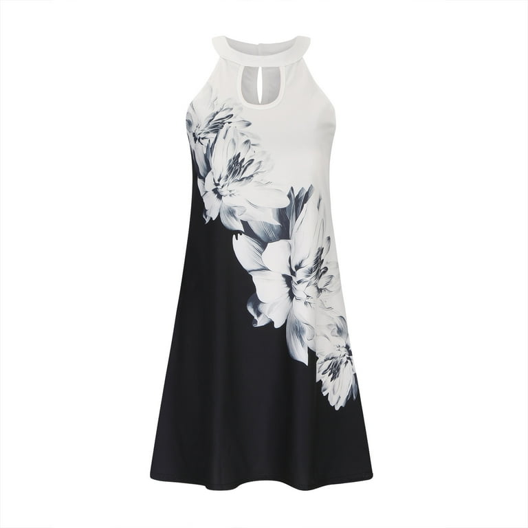 Chiffon Sleeveless Print Mini Round Neck Floral Dresses Chiffon Sleeveless Print Mini Round Neck Floral Dresses