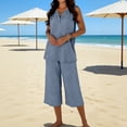 thumbnail image 2 of Miluxas Women's 2 Piece Outfits Casual V Neck Sleeveless Tank Tops Matching Wide Leg Capri Pants Summer Lightweight Dressy Lounge Sets for Beach Blue, 2 of 9