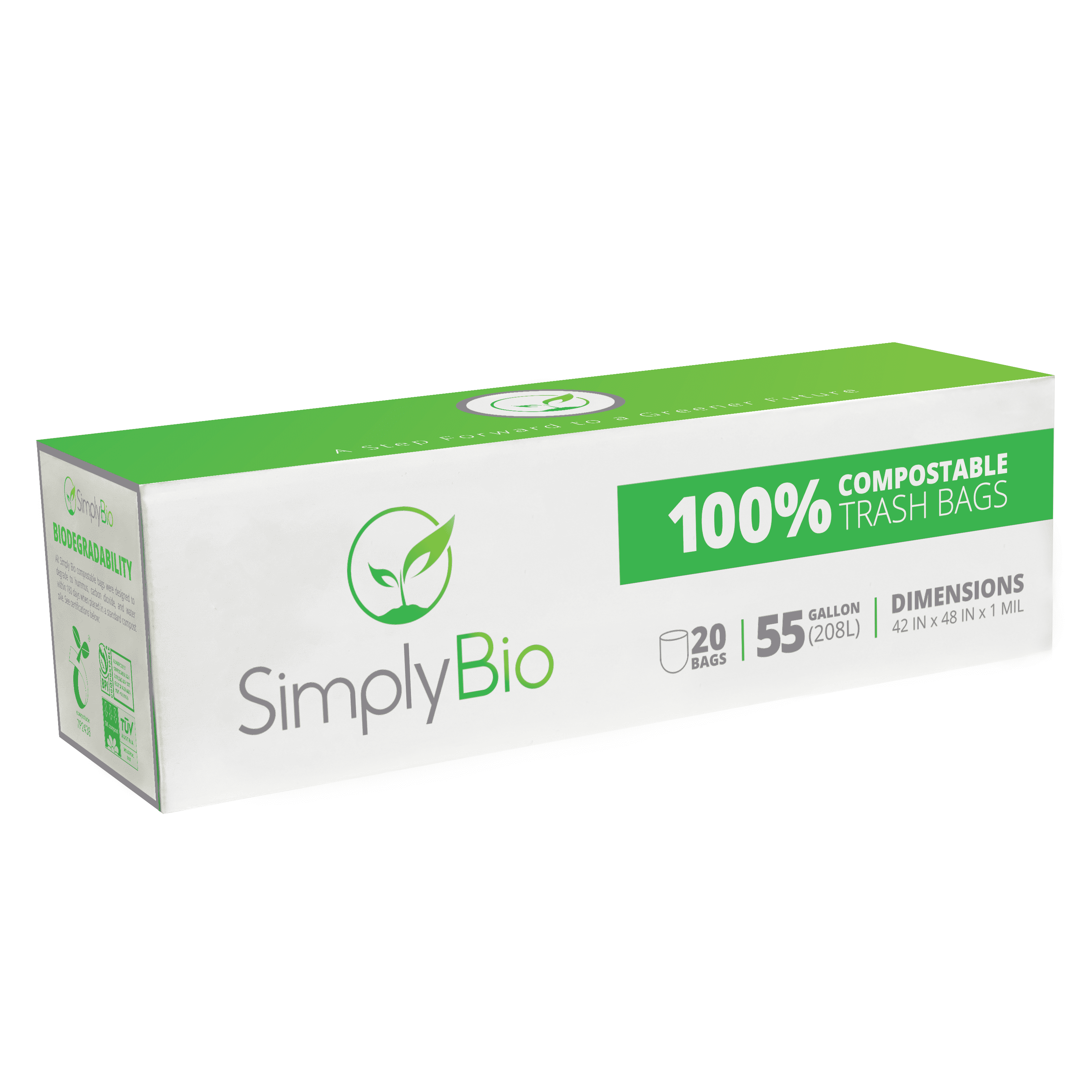 Simply Bio Compostable 55 Gallon Garbage Bags, Unscented Strong Large