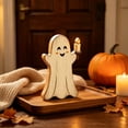 thumbnail image 5 of Aoznliie Halloween Decor, Hand Carved Wooden Ghost Ornament for Tabletop, 6x5 inch Cute Figurine for Indoor Display, White, 5 of 6