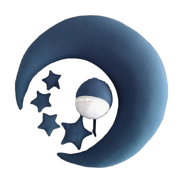 Accesorios para fotografía de bebés, accesorio para fotografía, conjunto de sombrero con luna y estrella para bebés Azul marino
