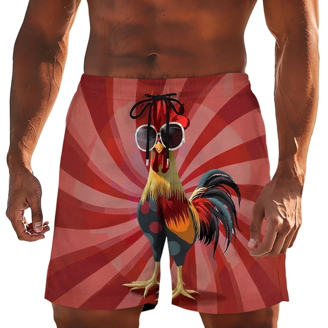 Elastic Waist Pants with Drawstring, Bright-Colored Full-Print Trunk for Beach, Pool, Gym & Casual Wear, Lightweight Breathable Polyester Fabric