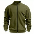 thumbnail image 4 of Men's Fleece Jacket Full Zip Up Stand Collar Zipper Pocket Thick Warm Cargo Sweashirts Casual Fall Winter Coat (3XL, Army Green), 4 of 4