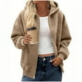 thumbnail image 2 of BXJX Women's Hooded Zip-Up Jacket- Fall Long Sleeve Warm Casual Fashion Loose Fit Pocket Coat Khaki Size M, 2 of 6