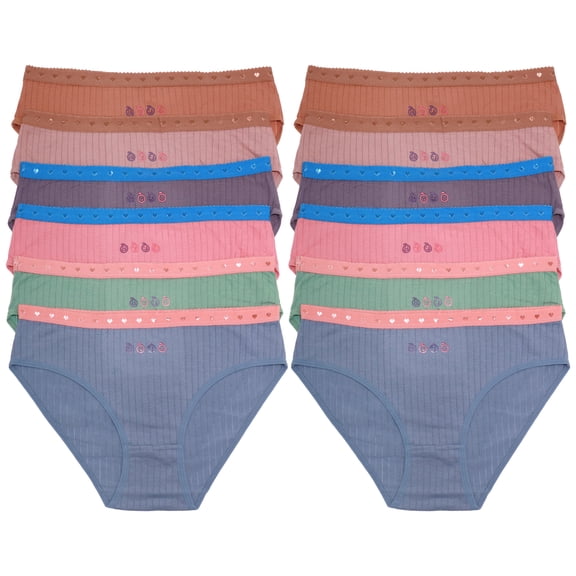 Angelina Women's Cotton Bikini Panties with Embroidered Hearts Waistband (12-Pack)