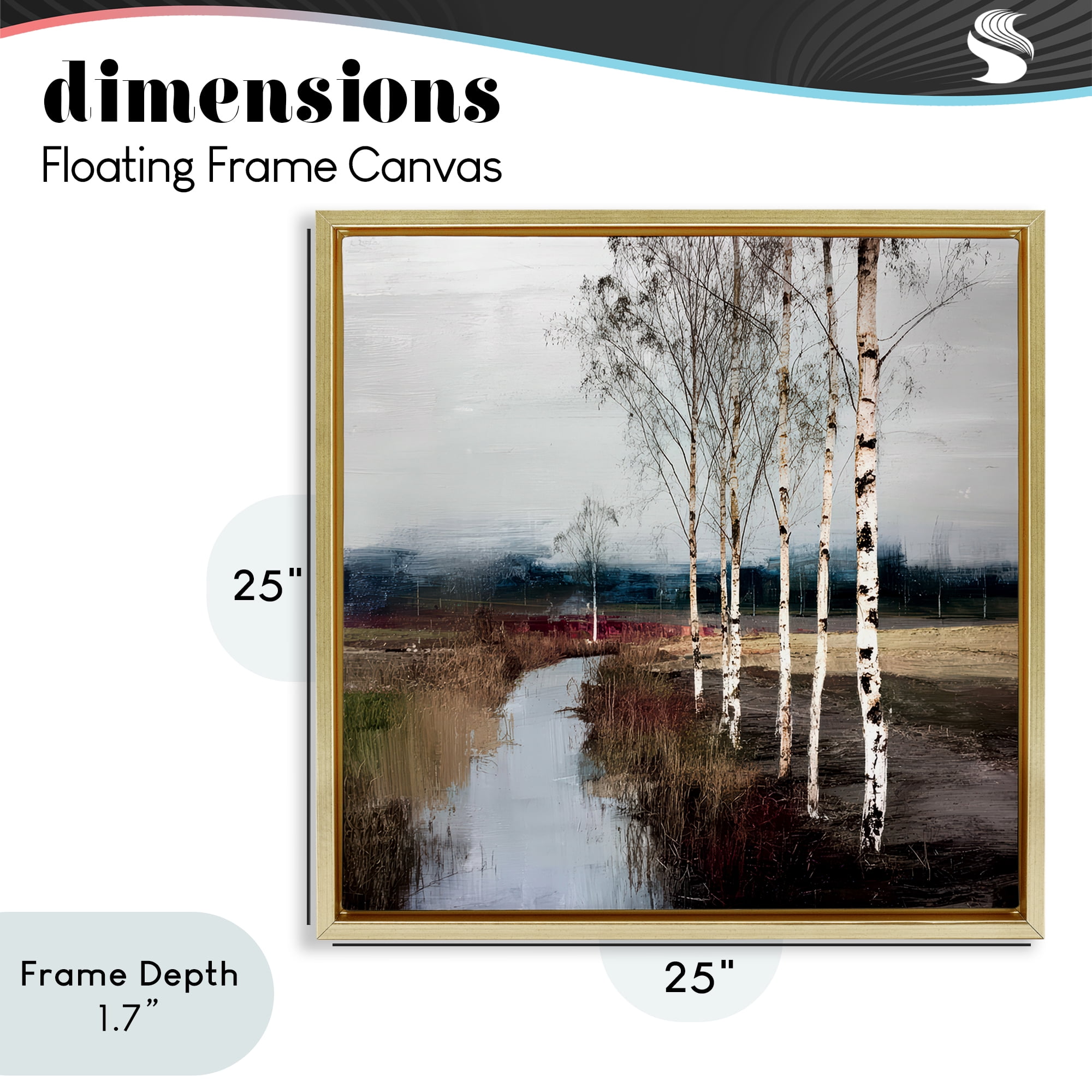 Stupell Industries Birch Creek River Gold Framed Floater Canvas Wall Art, design by Kim Curinga