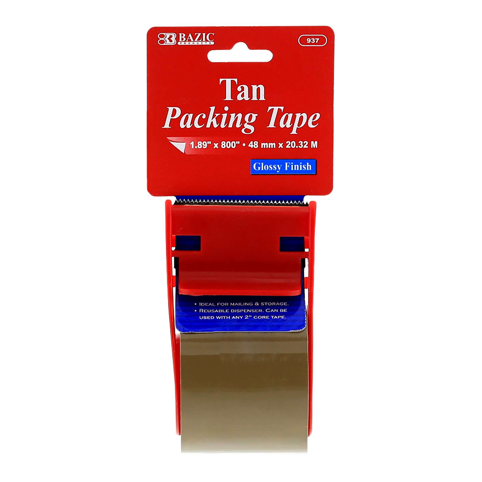 BAZIC Tan Packing Tape w/ Dispenser 1.88' X 800', 1-Pack