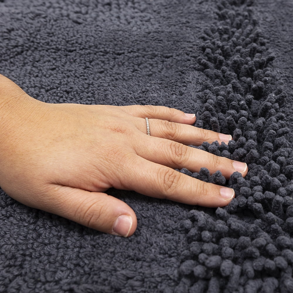 Mohawk Home Plush Cotton Fade/Stain Resistant Non-slip Machine Washable Bath Mat, Charcoal, 1' 5" x 2'