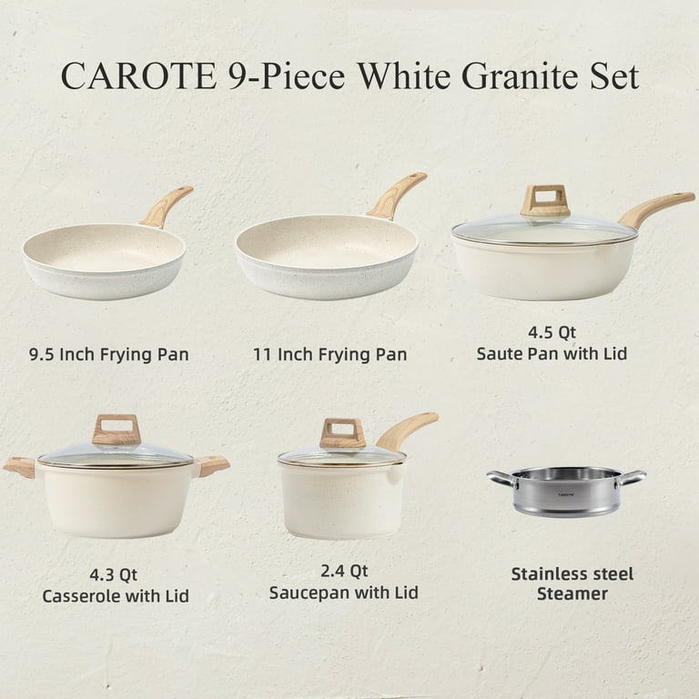 Carote Pots and Pans Set Nonstick, 10 Pcs White Granite Induction Kitchen  Cookwa