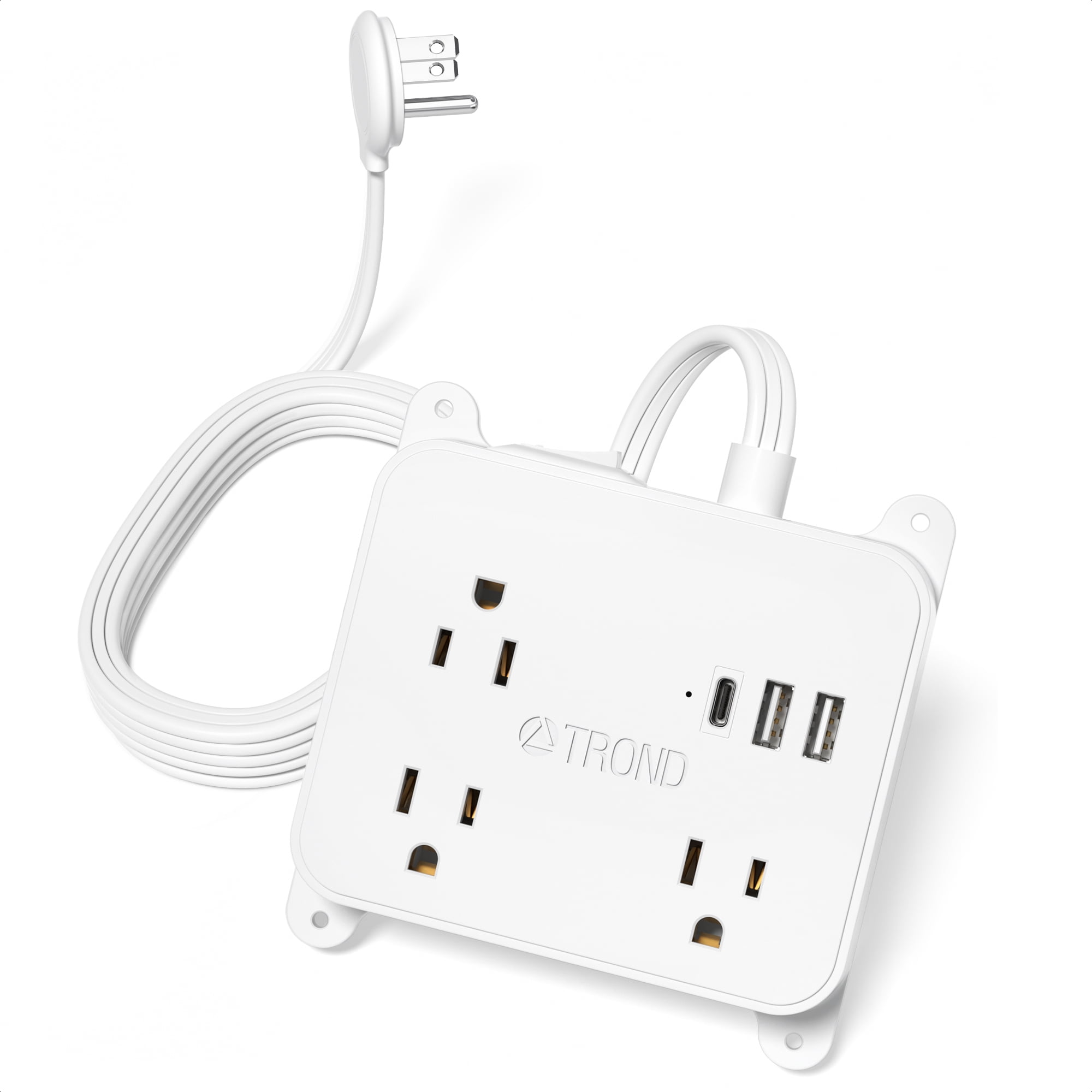 TROND Flat Plug Power Strip with USB C, 10FT Ultra Thin Long Extension