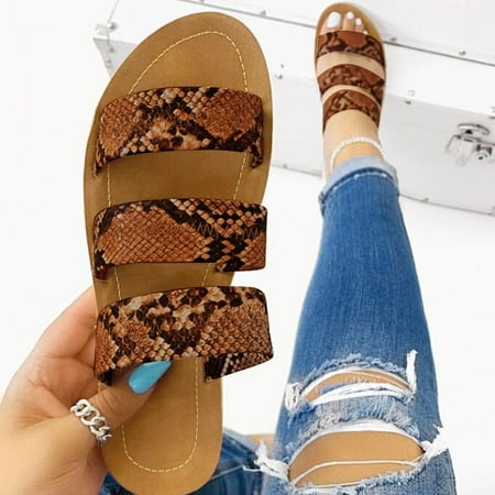 

Yoslce Slippers for Women Slippers Ladies Roman Snake Pattern Beach Sandals Large Size Flat Slippers