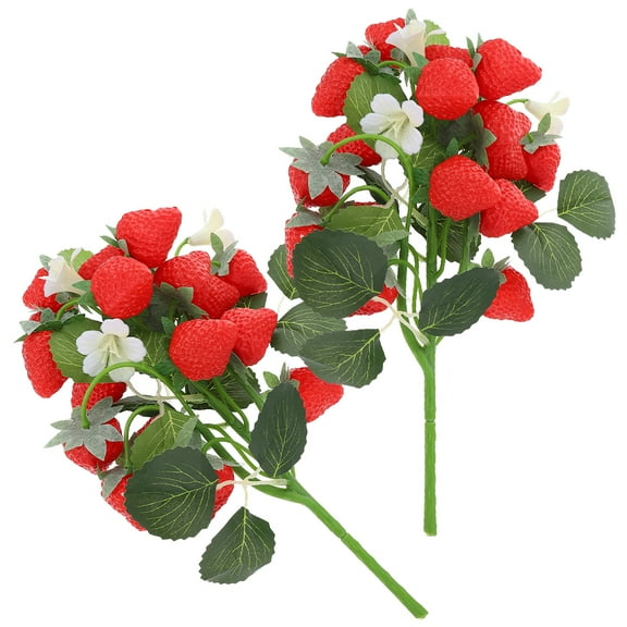 2 Pcs Pvc Bookshelf Decoration Simulation Strawberry Bouquet Window Fake Strawberries Bride