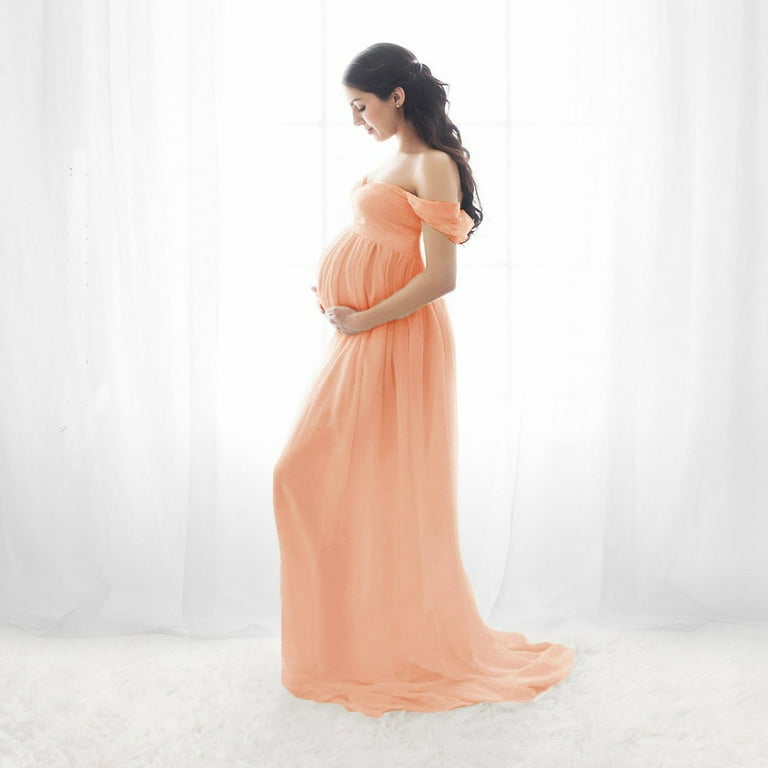 Npasoilc Maternity Dress for Photoshoot Casual Off Shoulder Elegant Maxi Maternity Dress Side Splits Baby Shower Gown Pregnancy Dresses Pregnant