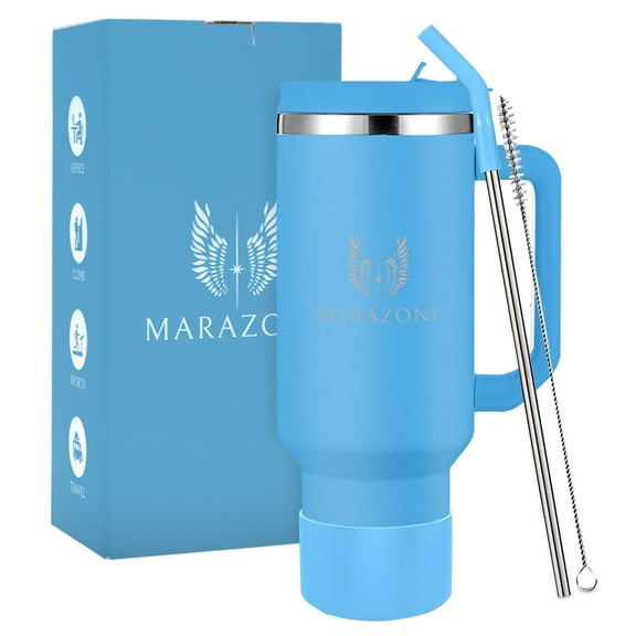 MARAZONE 40 oz Sky Blue Stainless Steel Insulated Travel Mug for Hot and Cold Drinks, Leak Proof Tumbler with Accessories