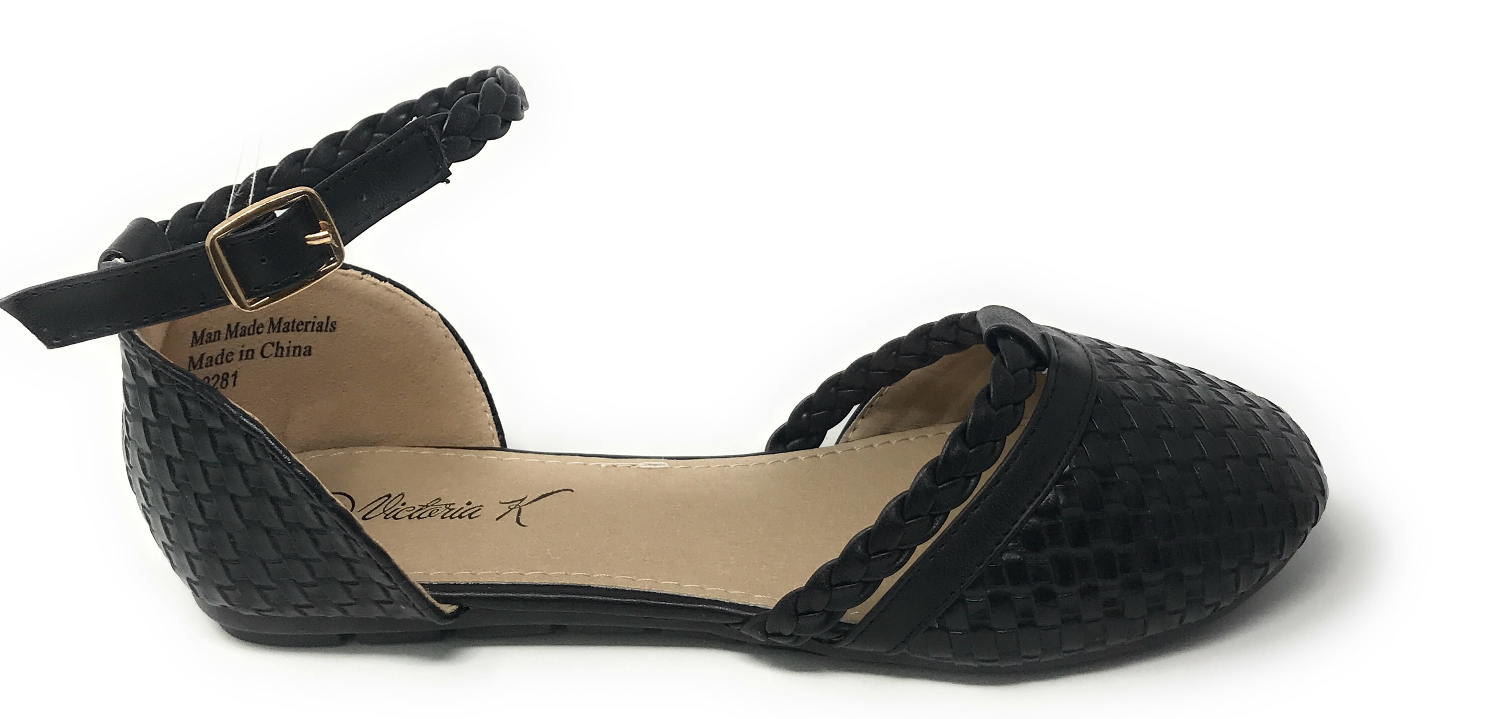 Victoria K Women's Basket Weave With Braid Straps Ballerina Flats