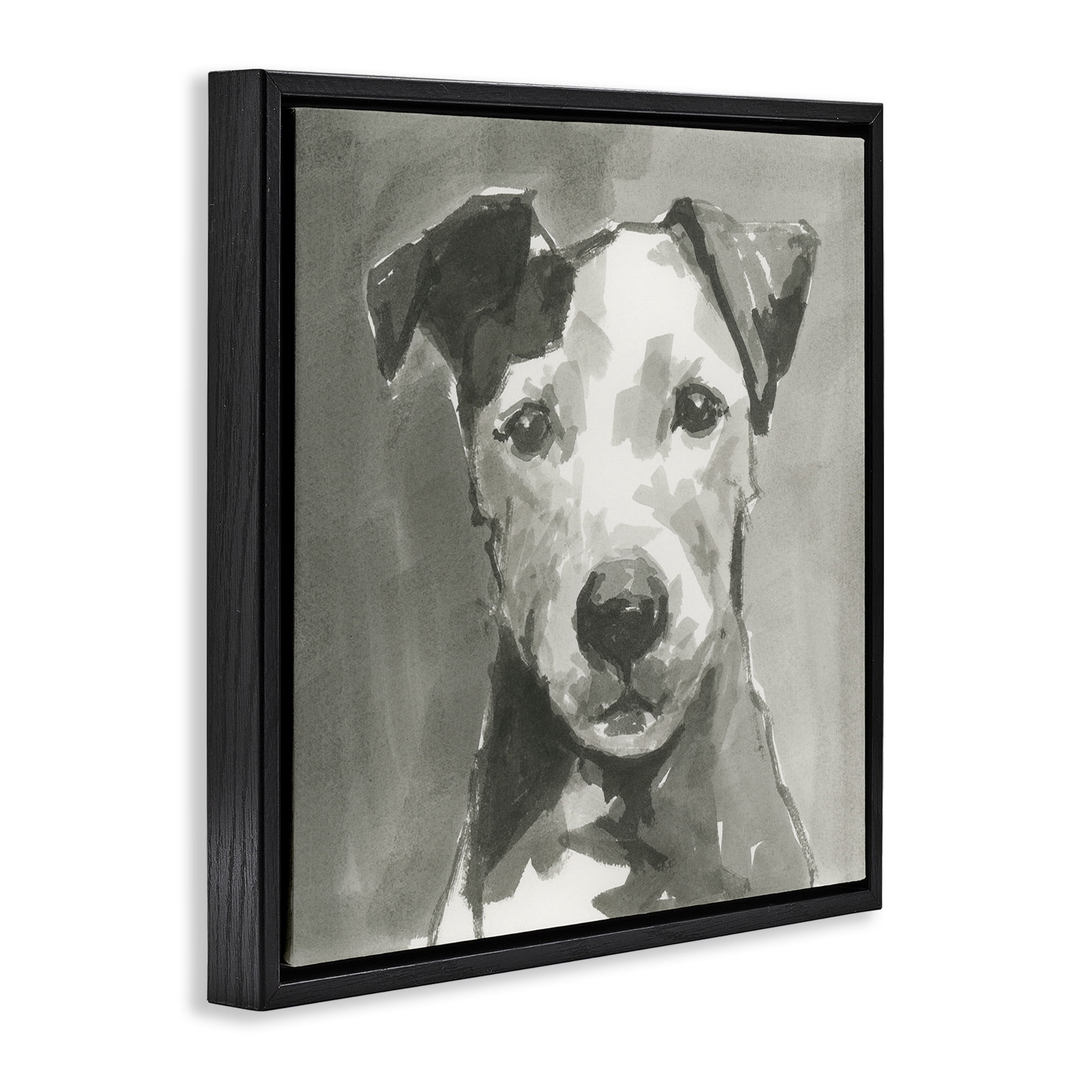 Stupell Industries Muted Dog with Quiet Expression Animals & Insects Painting Black Floater Framed Canvas Art Print Wall Art, 18 x 18