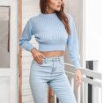 thumbnail image 4 of Vedolay Fall Sweater Womens Pullover Sweater V Neck Long Sleeve Solid Knit Tops Casual Fall Sweater,Blue M, 4 of 5