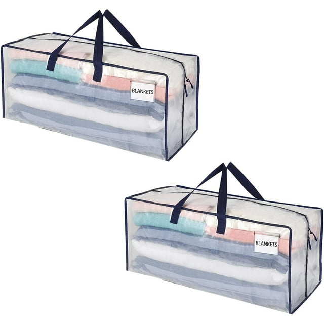 ORUYROP 2 Pack Moving Bags w/Backpack Straps, Moving Supplies, Moving Boxes, College Packing Storage Boxes with Lids Alternative, Heavy Duty, Extra Large, Sturdy Handles, Zippers (Clear, 2 Pac