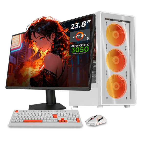 Computadora Gamer Completa IA Xtreme PC Gaming NVIDIA GeForce RTX 3050 AMD Ryzen 5 5500 16GB SSD 1TB Monitor 23.8 144Hz WIFI White Rendimiento Inteligente con IA