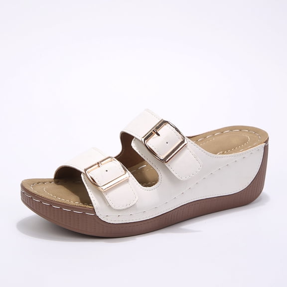 SACFOF Orthopedic Wedges Sandals for Women Arch Support 2026, Adjustable Buckle Beach Slide Boho Platform Slip on Sandals Summer Dressy Comfortable Casual Open Toe Flatform Shoes